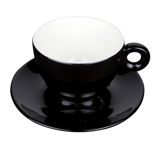 Bola Tasse und Untertasse für Cappuccino in schwarz zum Bedrucken